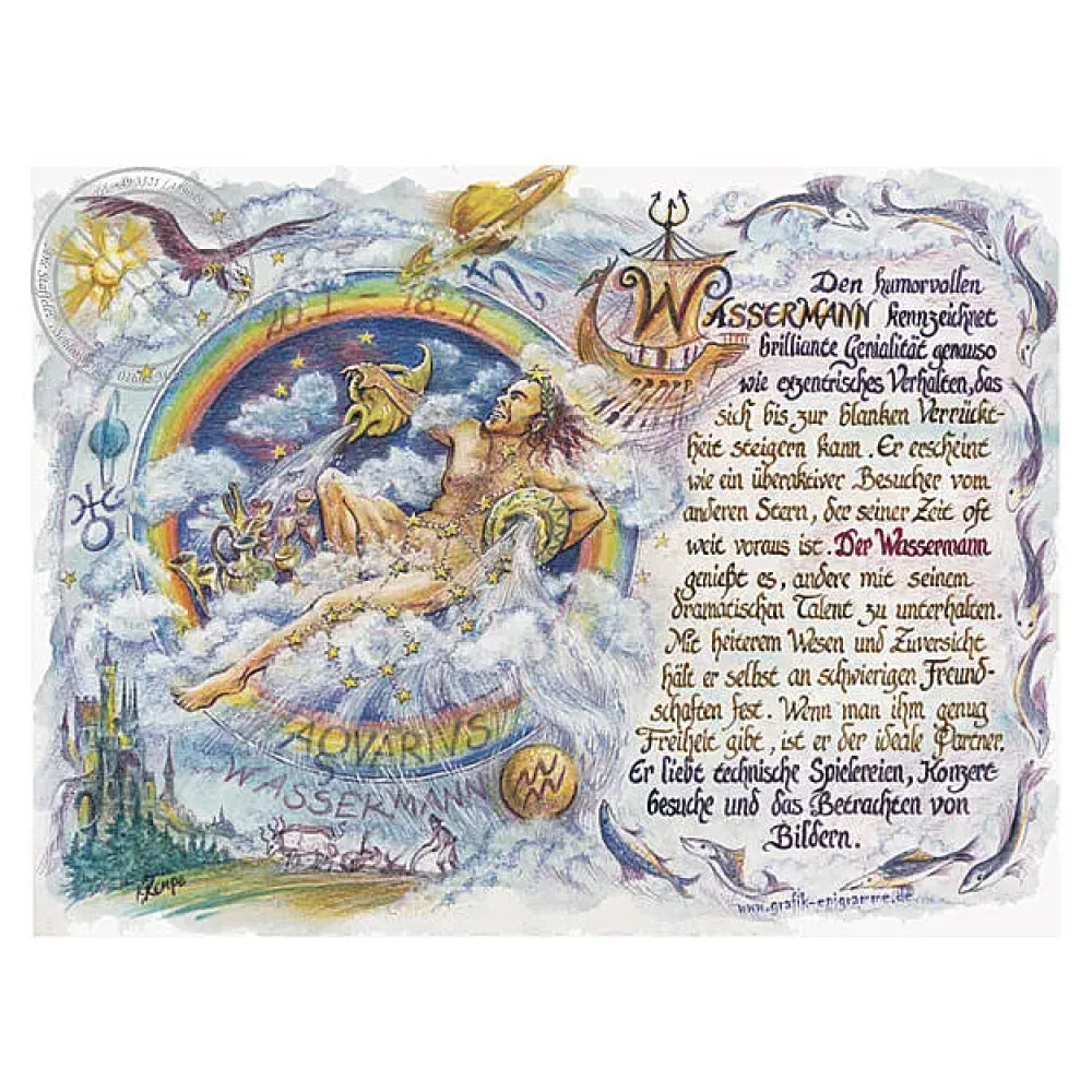 Sternbild Wassermann auf Antikpapier im A4-Format