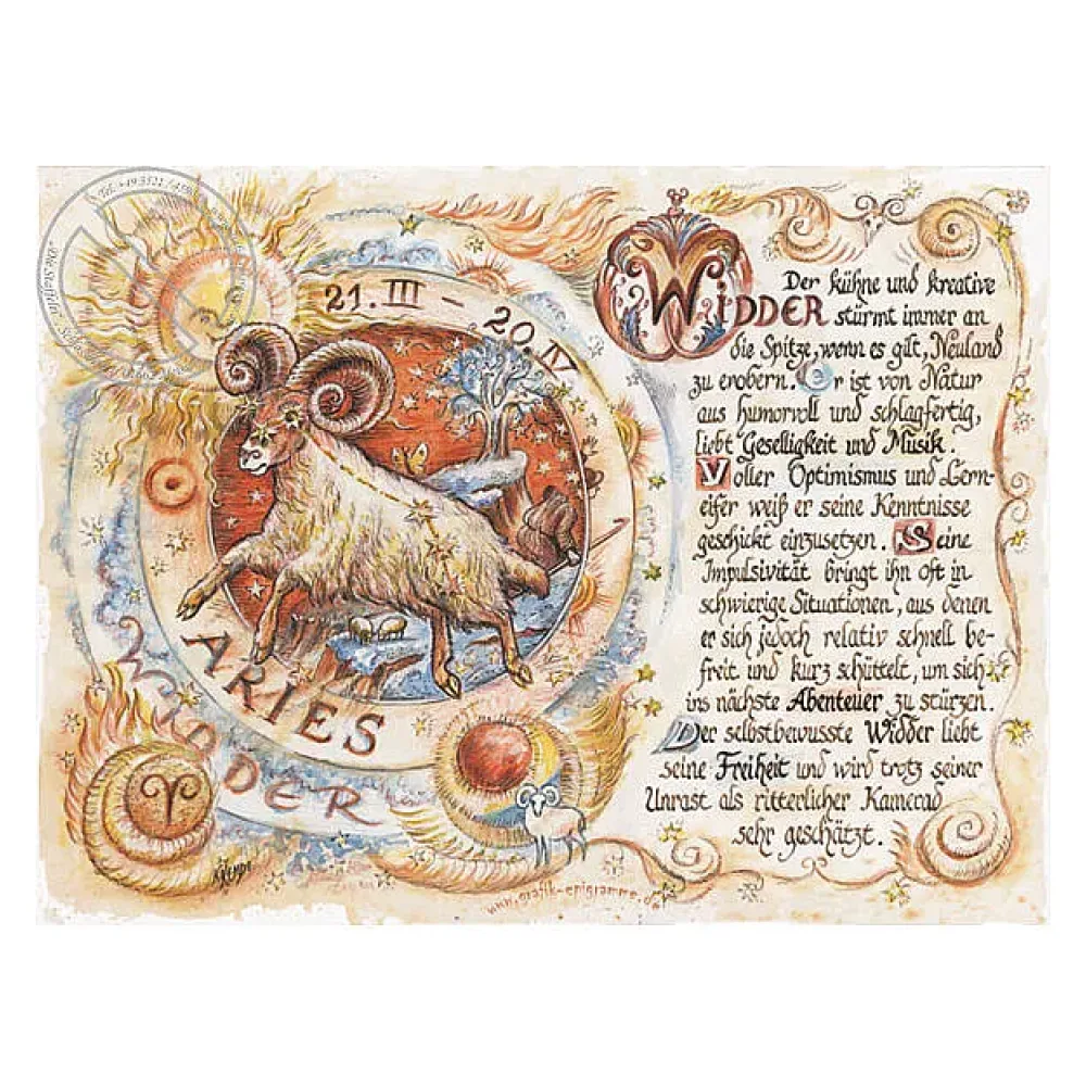 Sternbild Widder auf Antikpapier im A4-Format