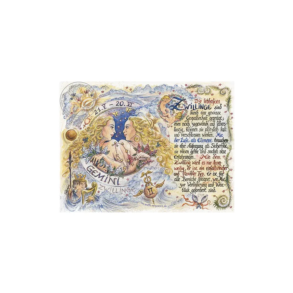 Sternbild Zwillinge auf Antikpapier im A4-Format