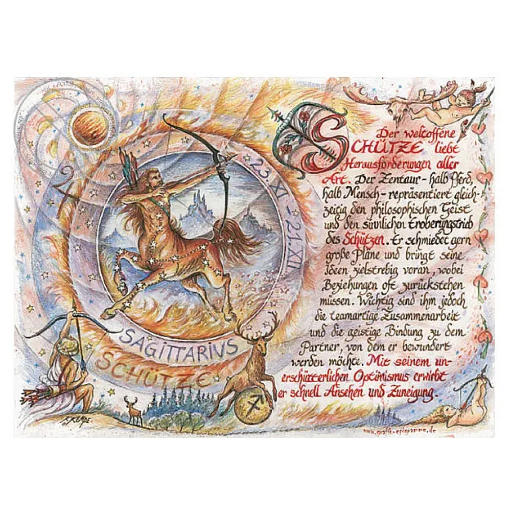 Sternbild Schütze auf Antikpapier im A4-Format