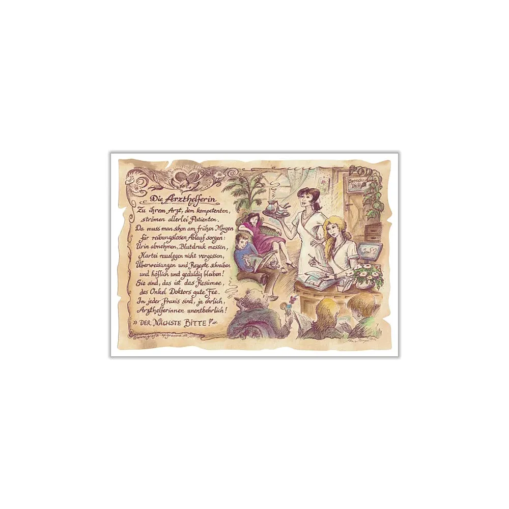 Zunftbild Arzthelferin auf Antikpapier im A4-Format