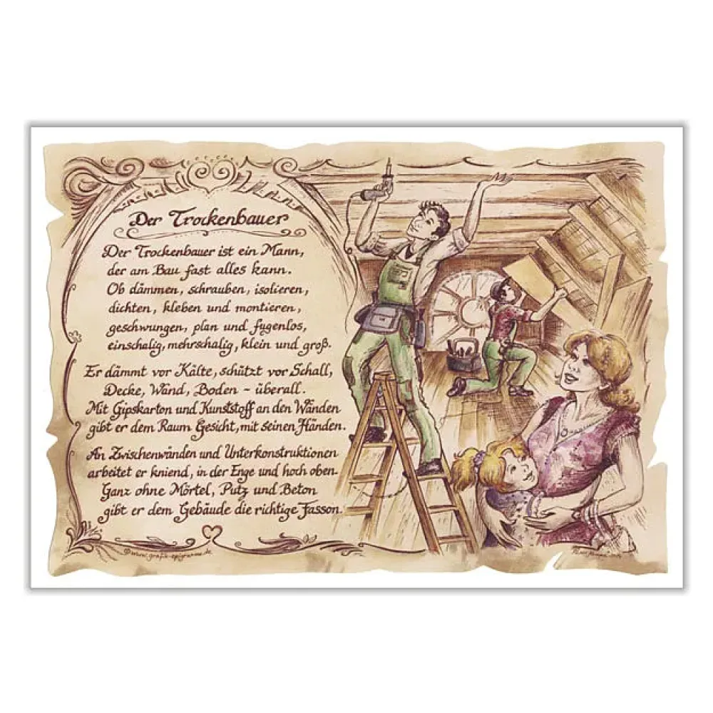 Zunftbild Trockenbauer auf Antikpapier im A4-Format