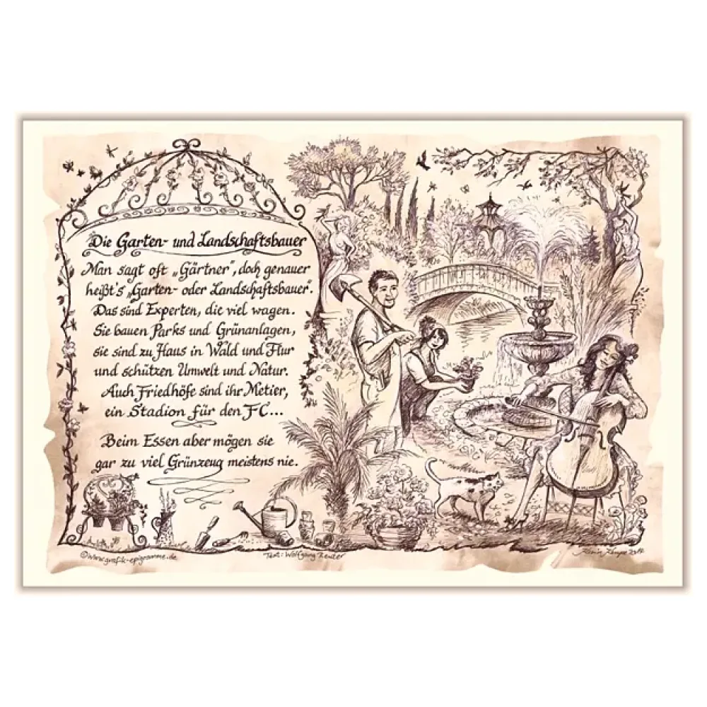 Zunftbild Garten- und Landschaftsbauer auf Antikpapier im A4-Format