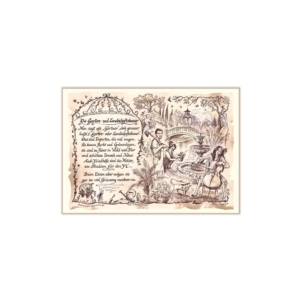 Zunftbild Garten- und Landschaftsbauer auf Antikpapier im A4-Format