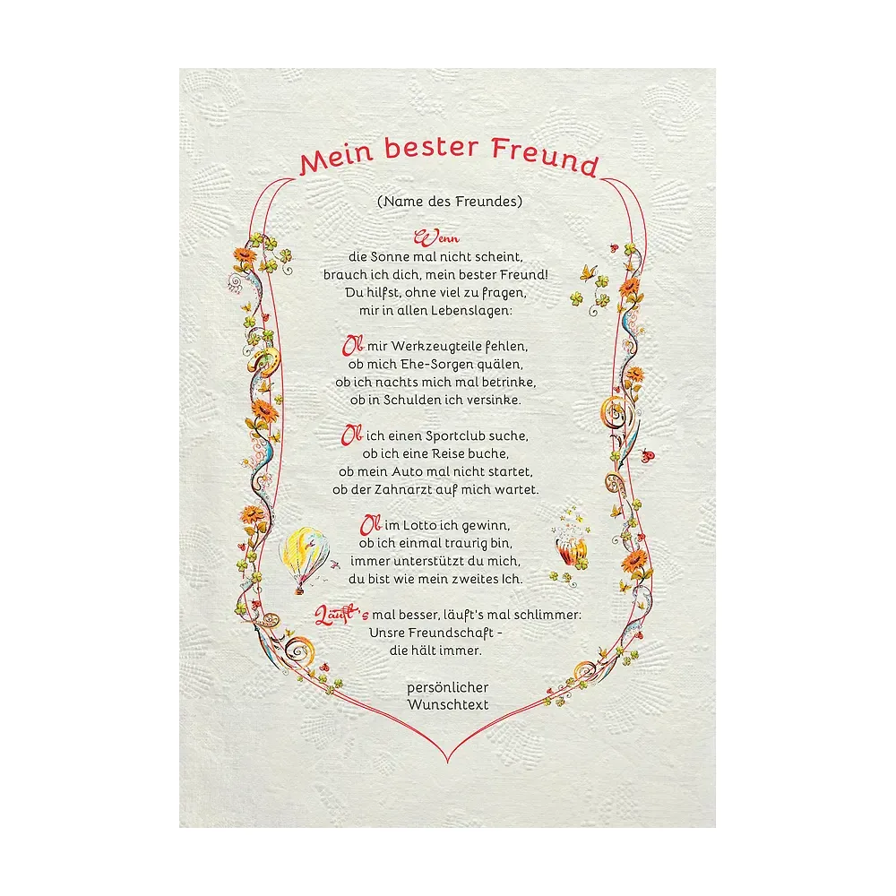 Urkunde für den besten Freund mit persönlichem Text - modern