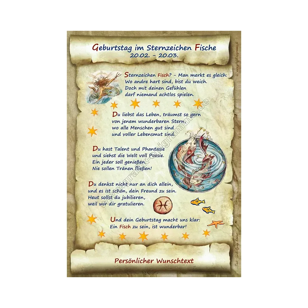 Urkunde zum Geburtstag - Sternzeichen Fische