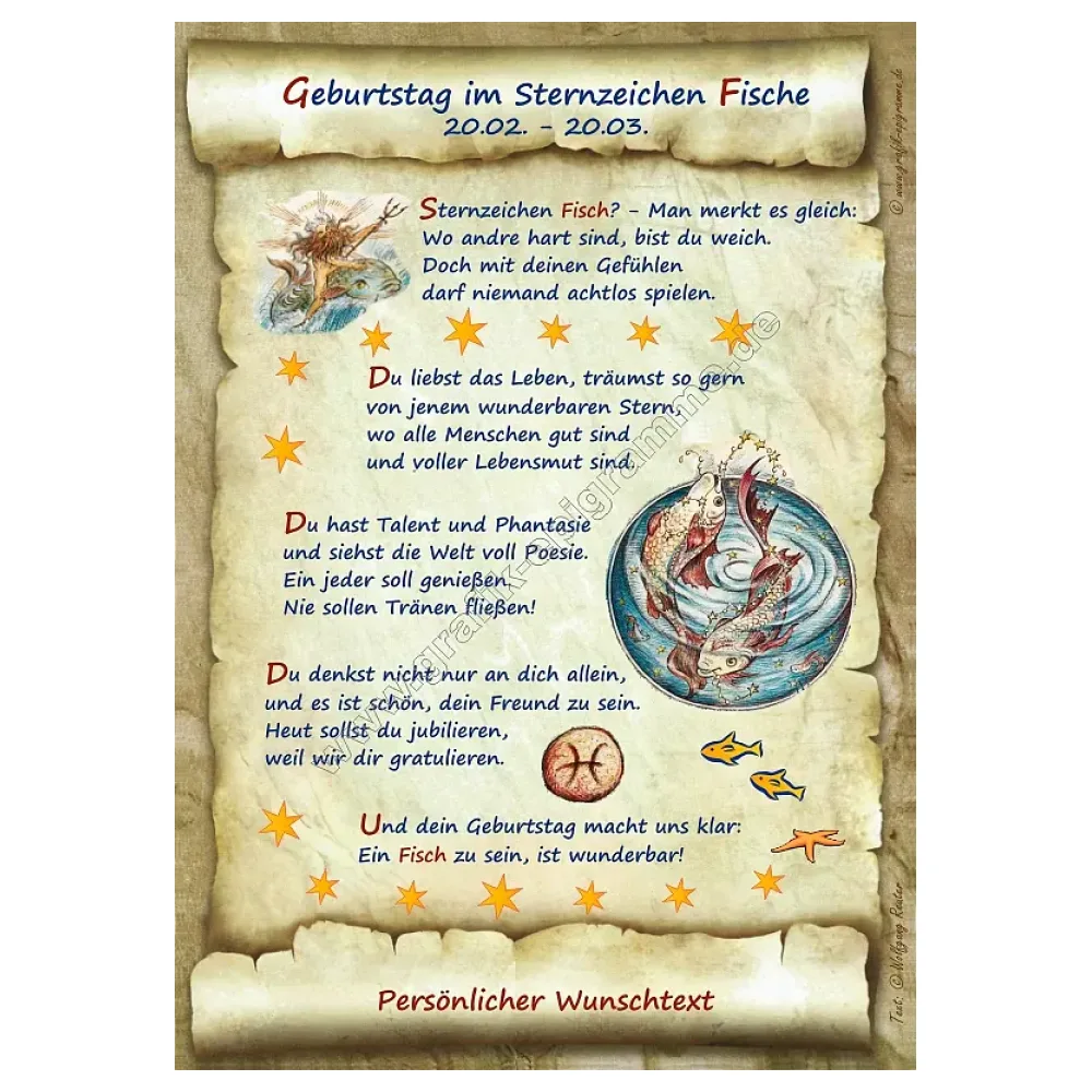 Urkunde zum Geburtstag - Sternzeichen Fische