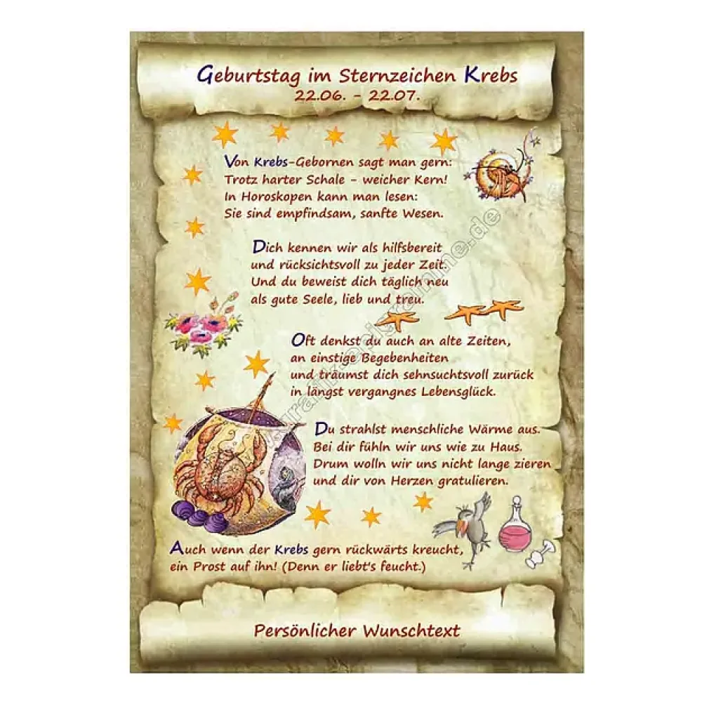 Urkunde zum Geburtstag - Sternzeichen Krebs