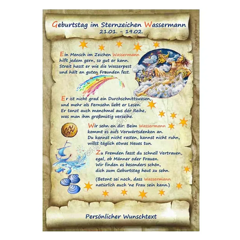 Urkunde zum Geburtstag - Sternzeichen Wassermann