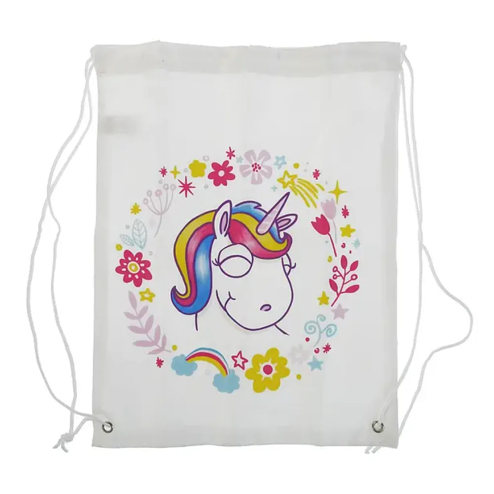 Turn-Beutel mit Einhorn und Blumen weiß