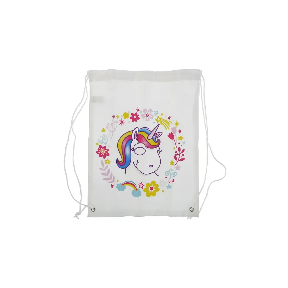 Turn-Beutel mit Einhorn und Blumen weiß
