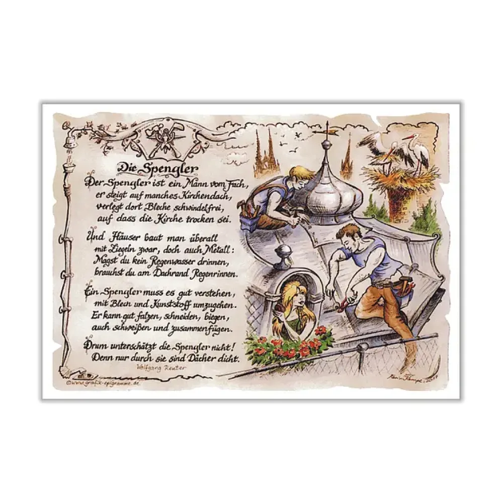Zunftbild Spengler auf Antikpapier im A4-Format