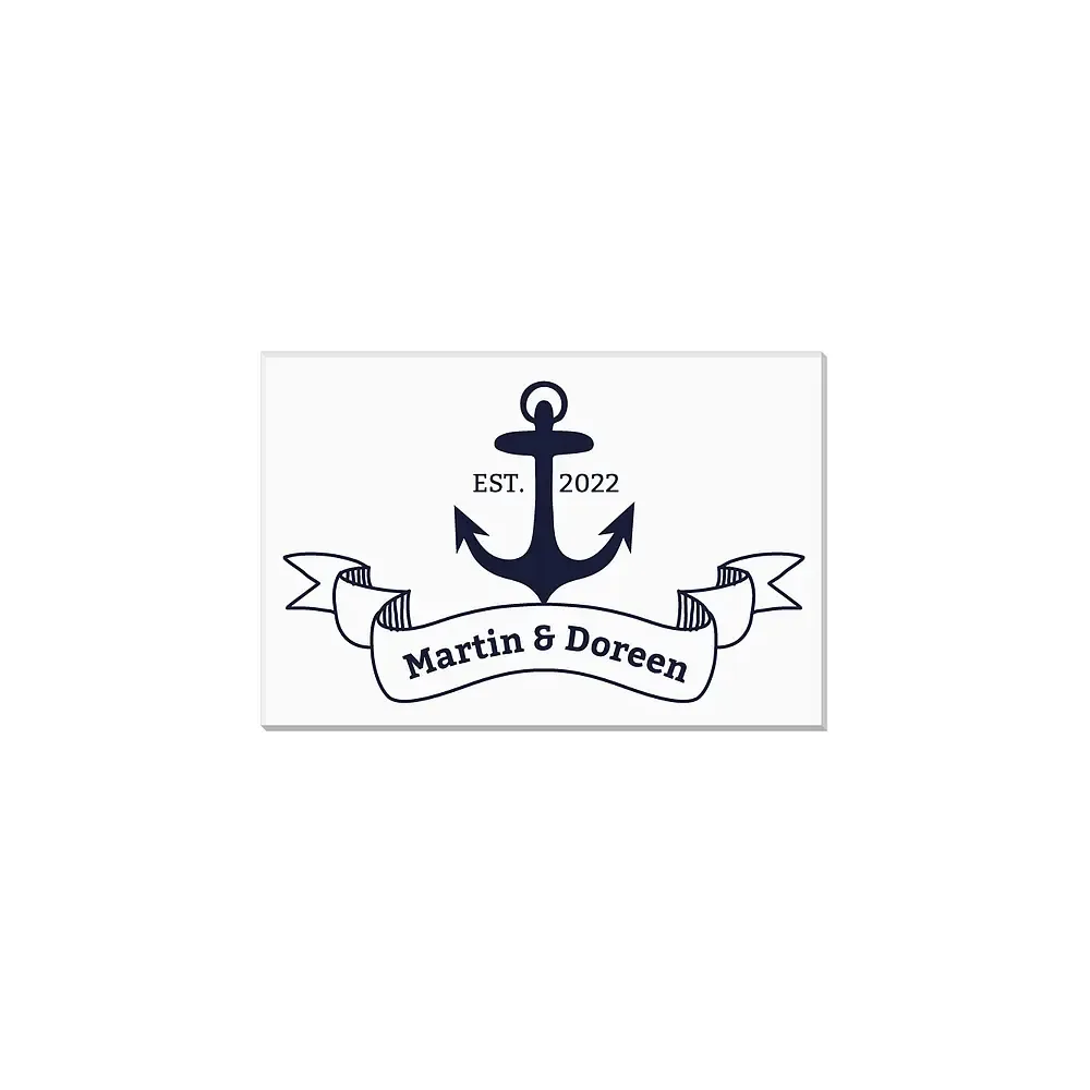 Maritime Acrylplatte zur Hochzeit mit Anker, Namen und Datum Variante 2 - Querformat