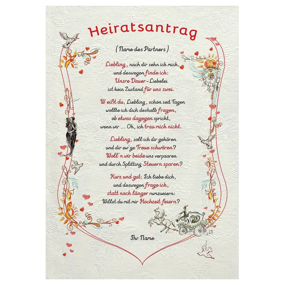 Urkunde Heiratsantrag mit Wunschtext - modern