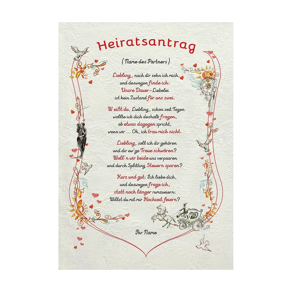Urkunde Heiratsantrag mit Wunschtext - modern