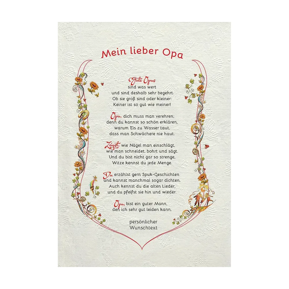 Urkunde für den geliebten Opa mit Wunschtext - modern