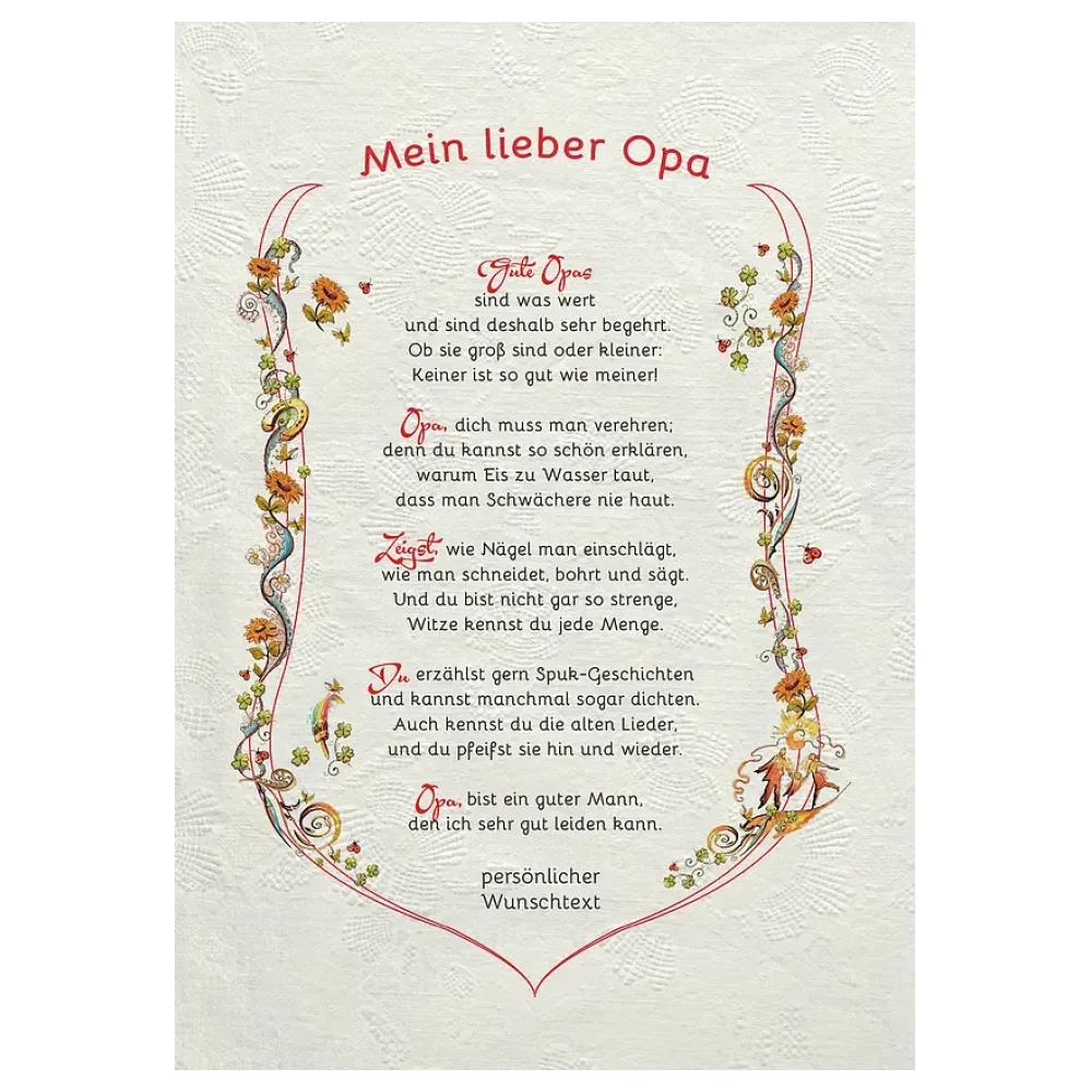 Urkunde für den geliebten Opa mit Wunschtext - modern
