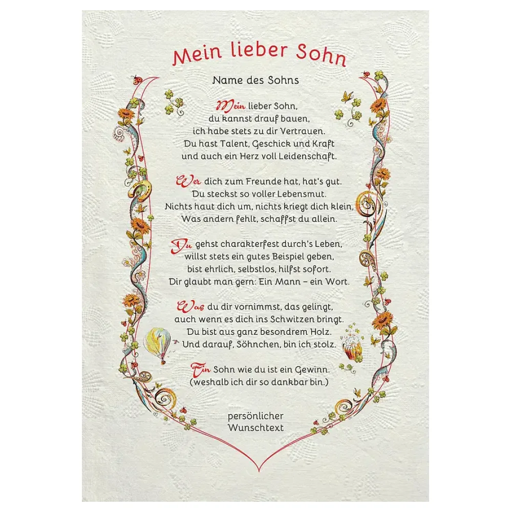 Auszeichnung für den Sohn mit personalisiertem Wunschtext
