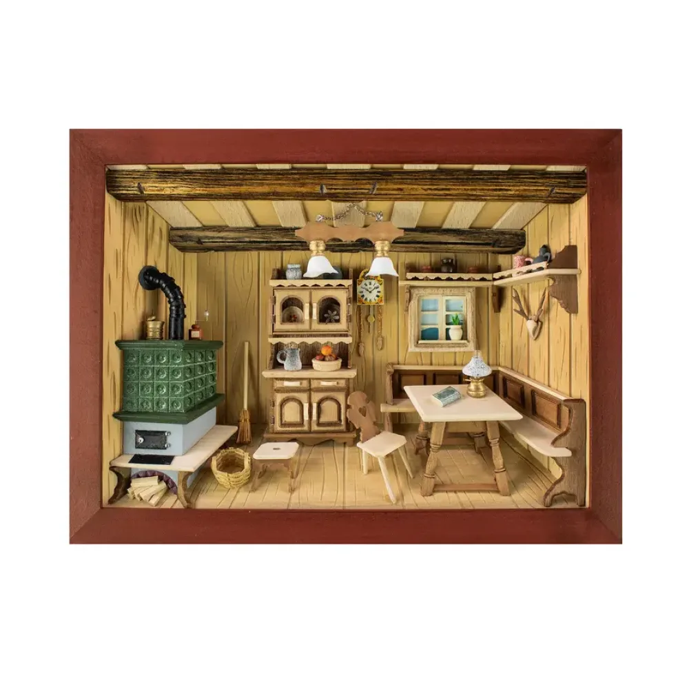 3D-Wandbild aus Holz Kaminzimmer
