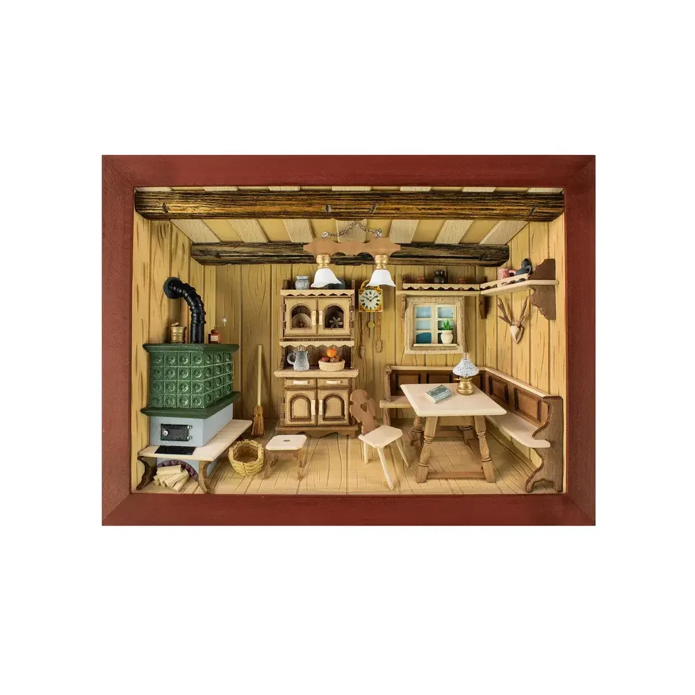 3D-Wandbild aus Holz Kaminzimmer