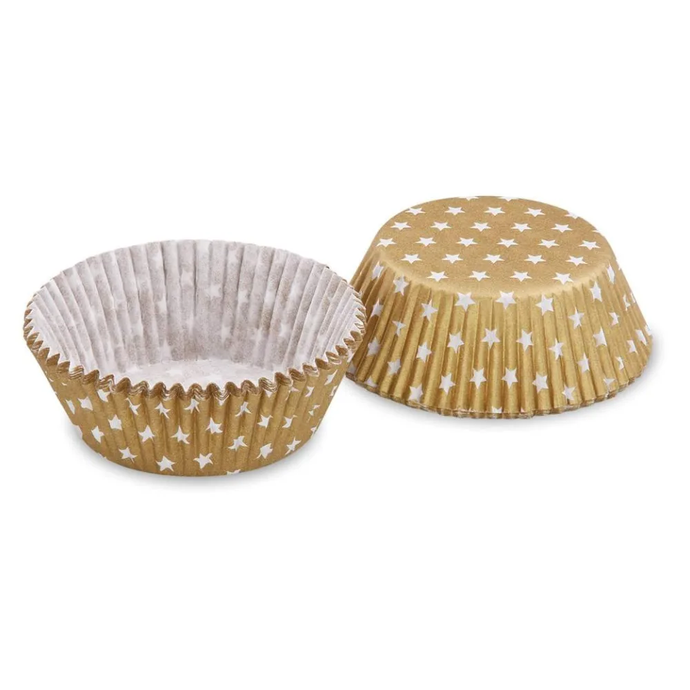 Muffinkapseln Gebäckkapseln Gold mit weißen Sternen O 50 x 30 mm, 40 Stk. – Bild 2