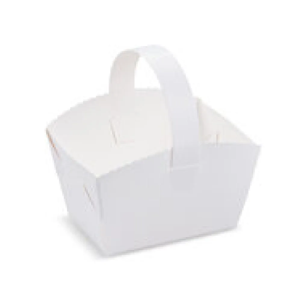 Gebäckkörbchen Tragebox mit Henkel für Brötchen 10x8x6cm, weiß, 50 Stk.