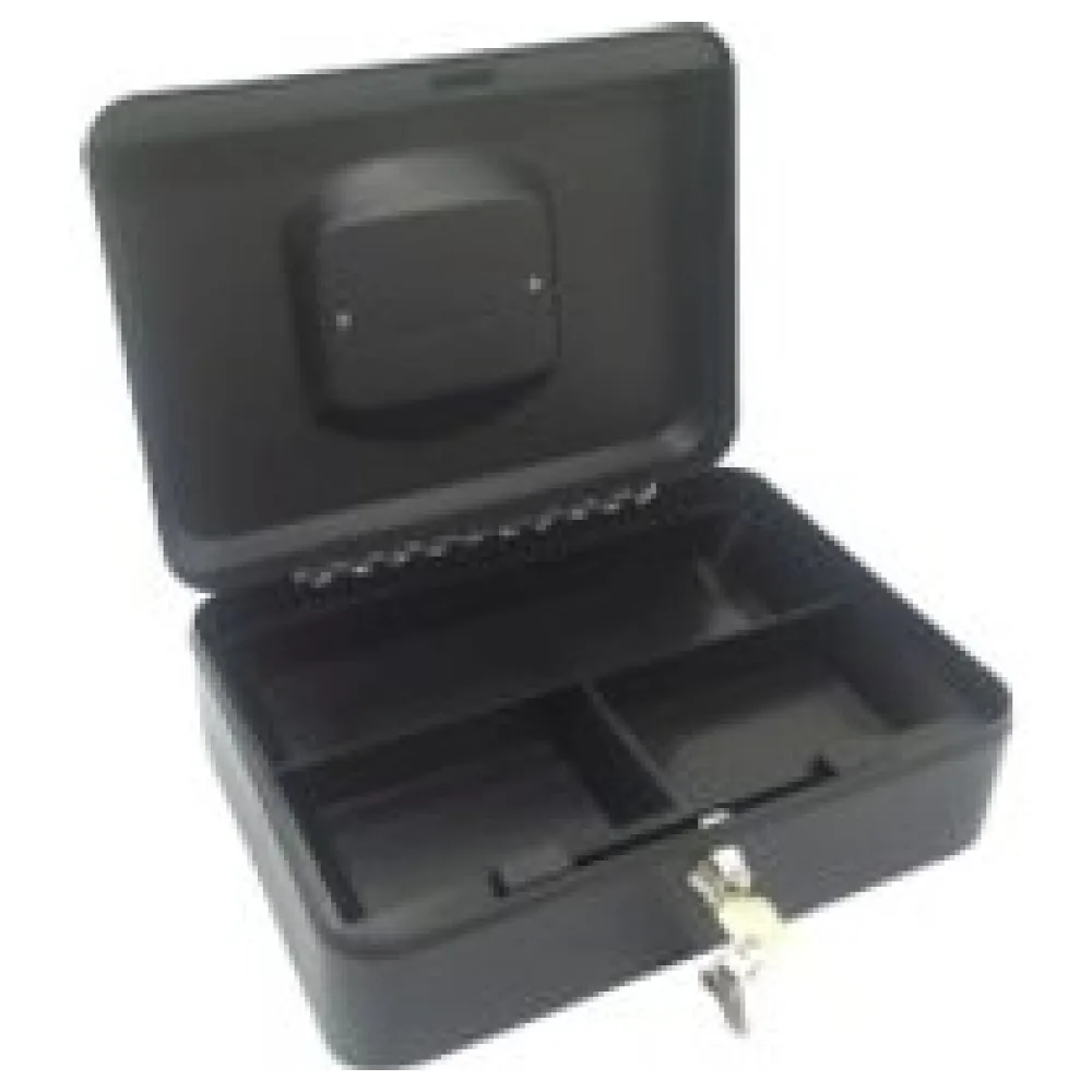Geldkassette aus robustem Stahl mit herausnehmbaren Münzfächern 250 mm, schwarz – Bild 3