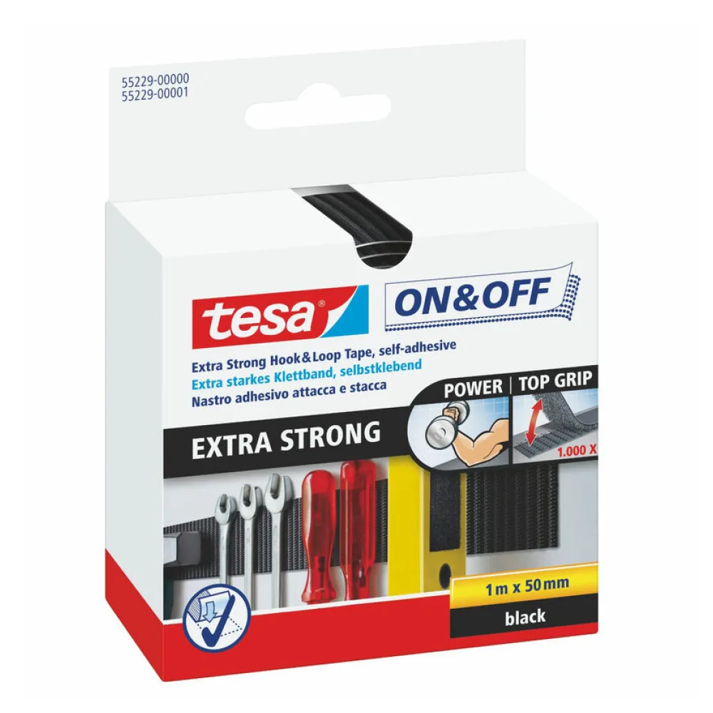 On & Off Klettband Klettverschluss EXTRA STARK, 100cm x 50mm, schwarz – Bild 2