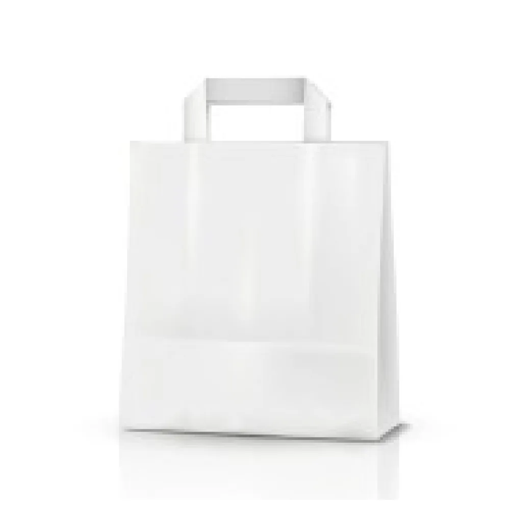 Papiertragetaschen aus Kraftpapier, 220+100x280mm, weiß 70 gr.