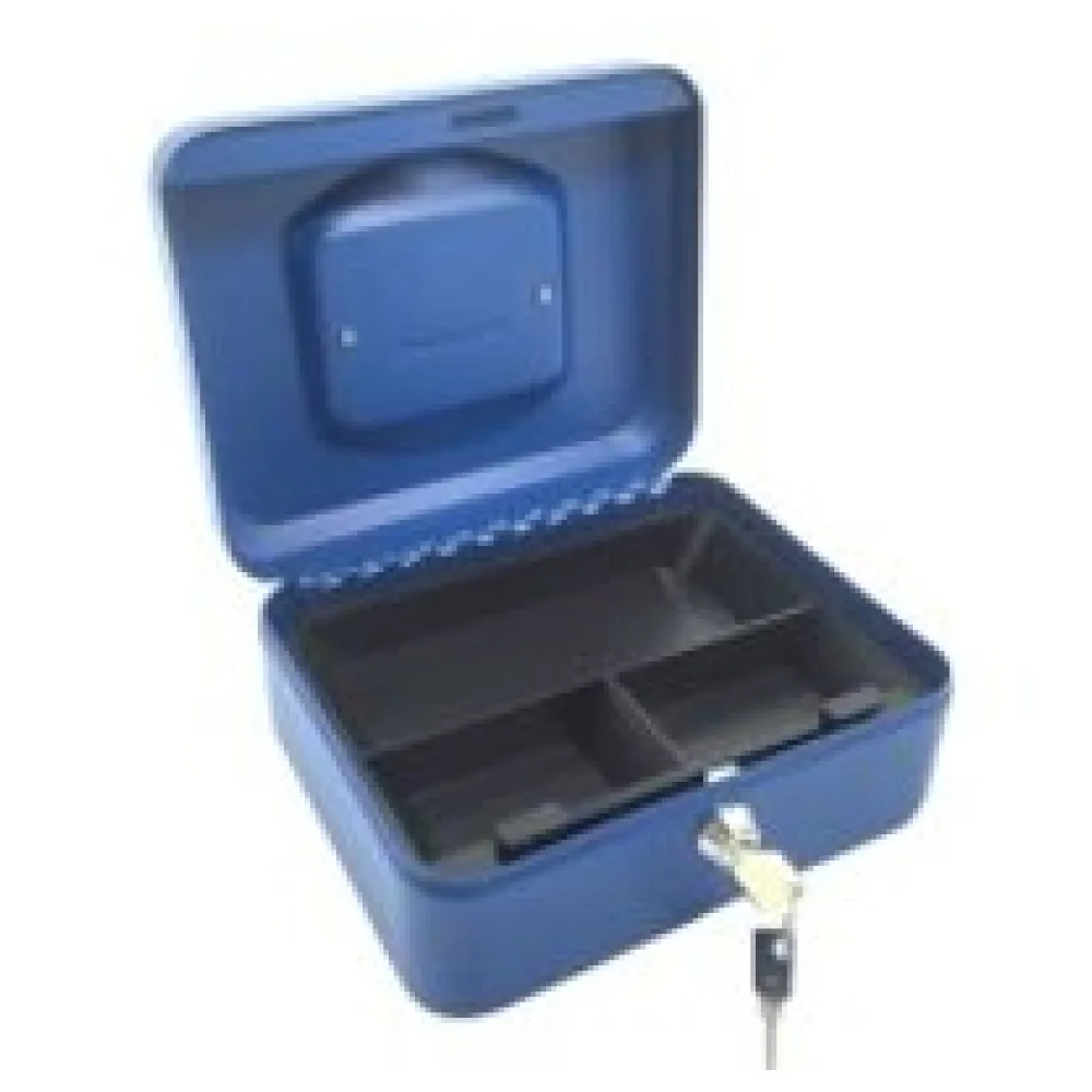 Geldkassette aus robustem Stahl mit herausnehmbaren Münzfächern 200 mm, blau – Bild 3