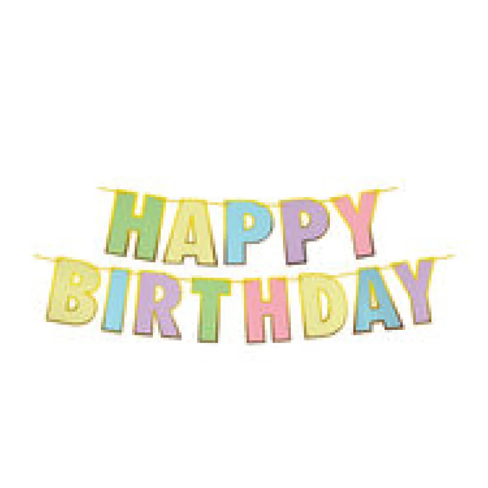 Papiergirlanden Geburtstag HAPPY BIRTHDAY bunt, 16 x 20 cm Buchstaben + 5m Band