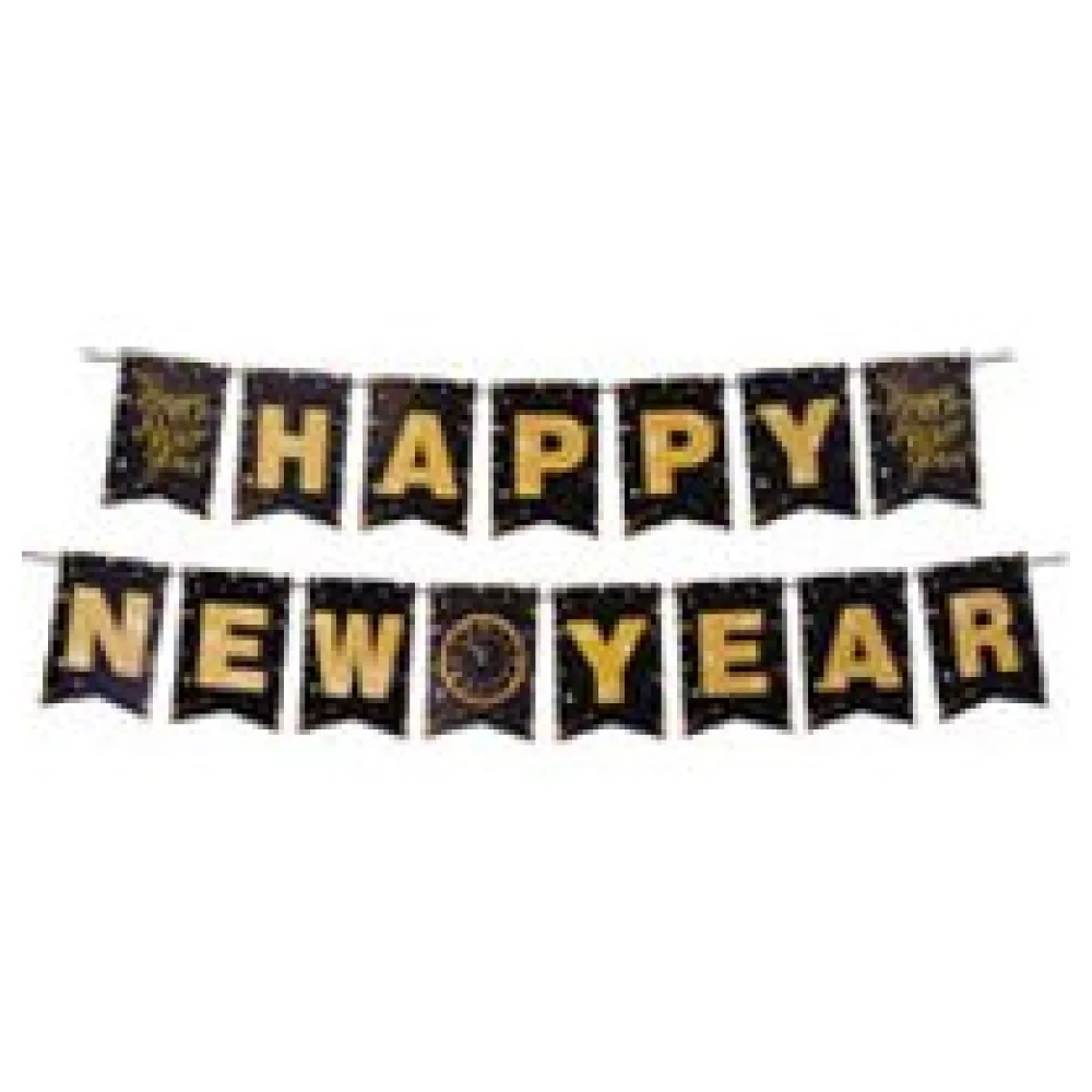 Girlande HAPPY NEW YEAR schwarz, 16 x 20 cm Buchstaben + 5m Band – Bild 3
