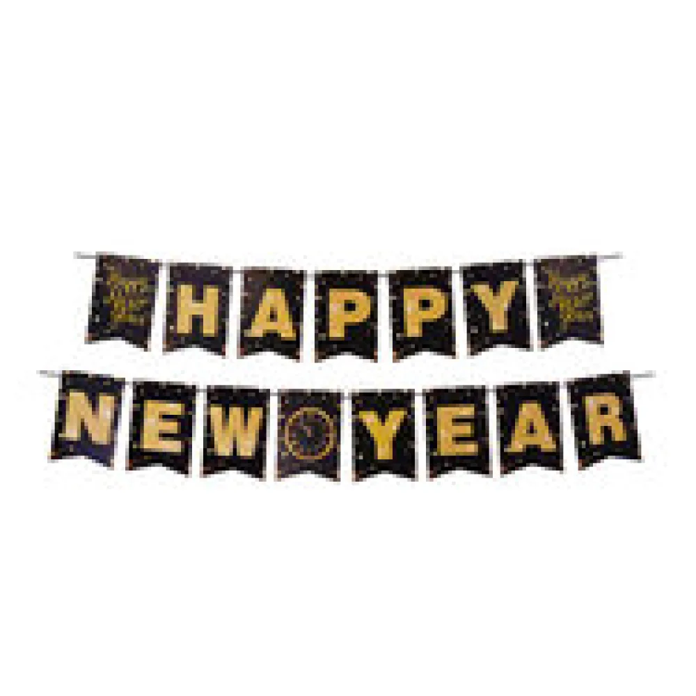 Girlande HAPPY NEW YEAR schwarz, 16 x 20 cm Buchstaben + 5m Band
