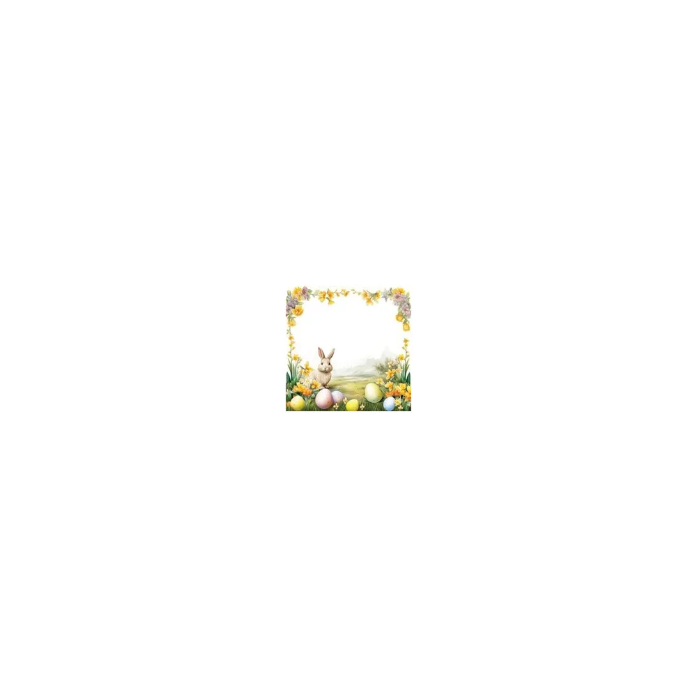 Osterservietten 3-lagig, 33 x 33 cm Motiv Hase mit Blumen und Ostereier, 20 Stk.