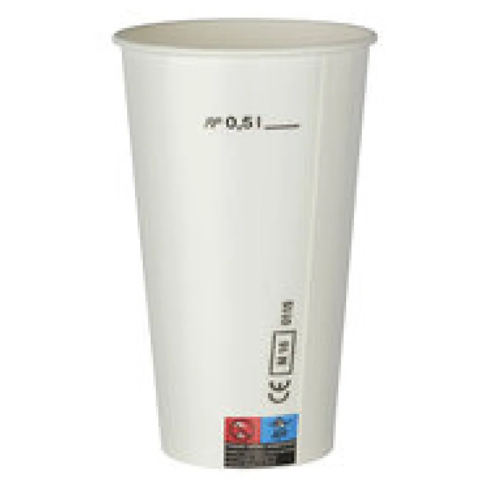 Kaltgetränkebecher Pappbecher weiß mit CE Eichstrich 500 ml 50 Stk.