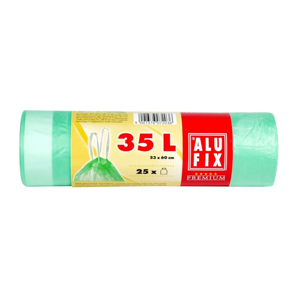 Müllsäcke mit Zugband 35L, HDPE 53x60 cm 15my, grün transparent, 25 Stk. – Bild 2