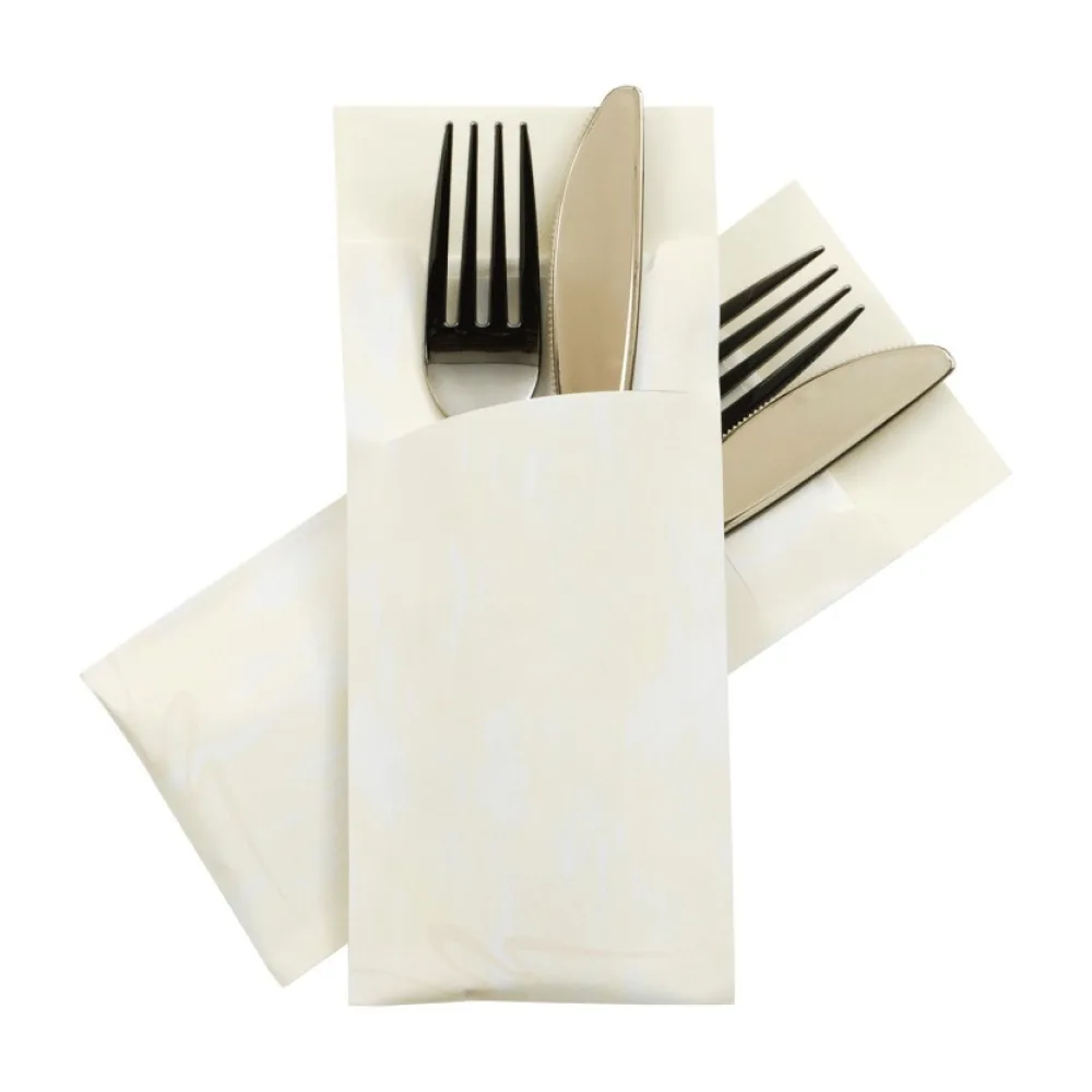Pochetto Bestecktaschen 200x85mm creme marmor inkl. Serviette, 520 Stk. – Bild 2