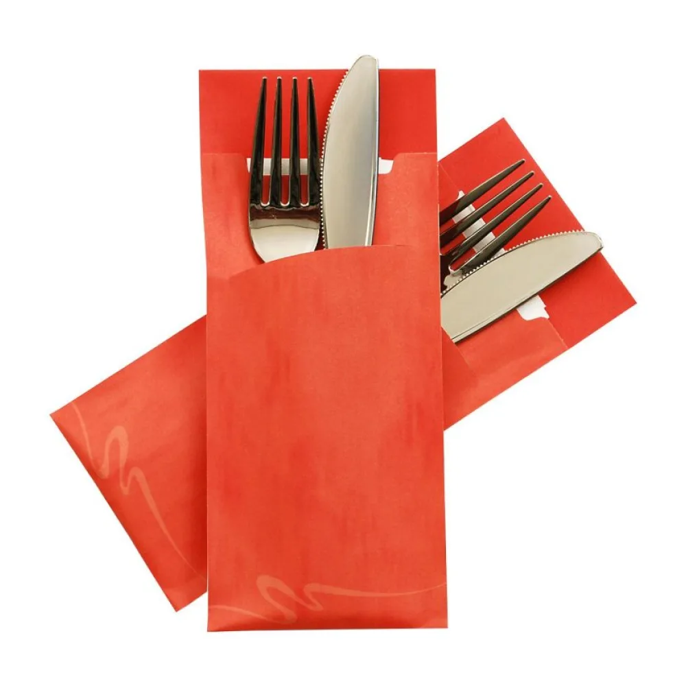 Pochetto Bestecktaschen 200x85mm orange marmor inkl. Serviette, 520 Stk. – Bild 2