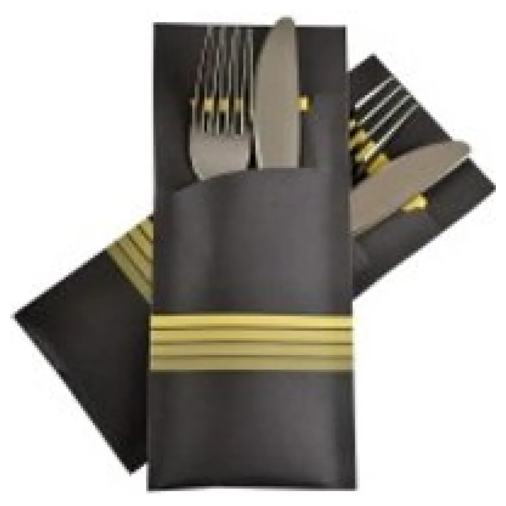 Pochetto Bestecktaschen 200x85mm schwarz gelbe Streifen inkl Serviette, 520 Stk. – Bild 3