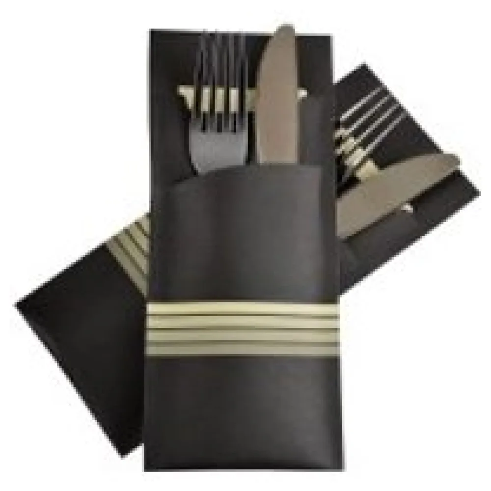 Pochetto Bestecktaschen 200x85mm schwarz champagner Streifen Serviette, 520 Stk. – Bild 3