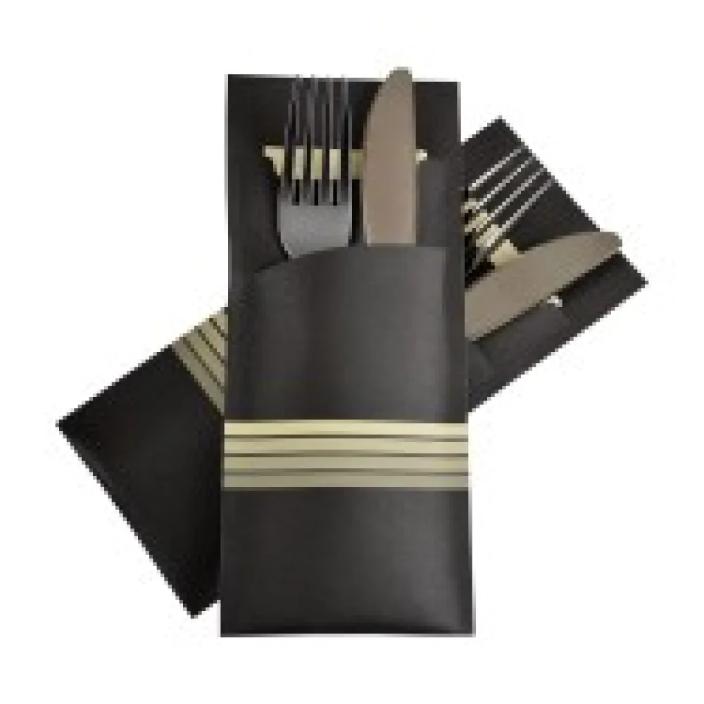Pochetto Bestecktaschen 200x85mm schwarz champagner Streifen Serviette, 520 Stk.