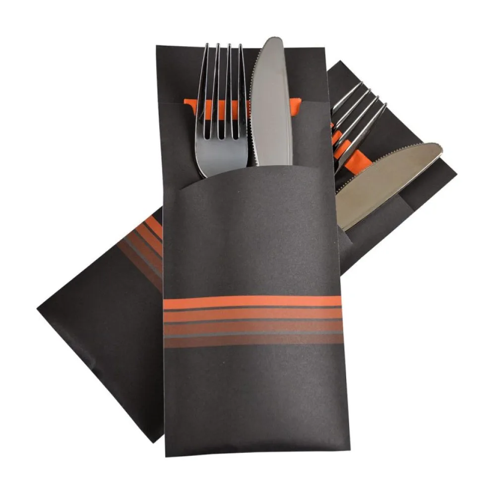 Pochetto Bestecktaschen 200x85mm schwarz orange Streifen Serviette, 520 Stk. – Bild 2