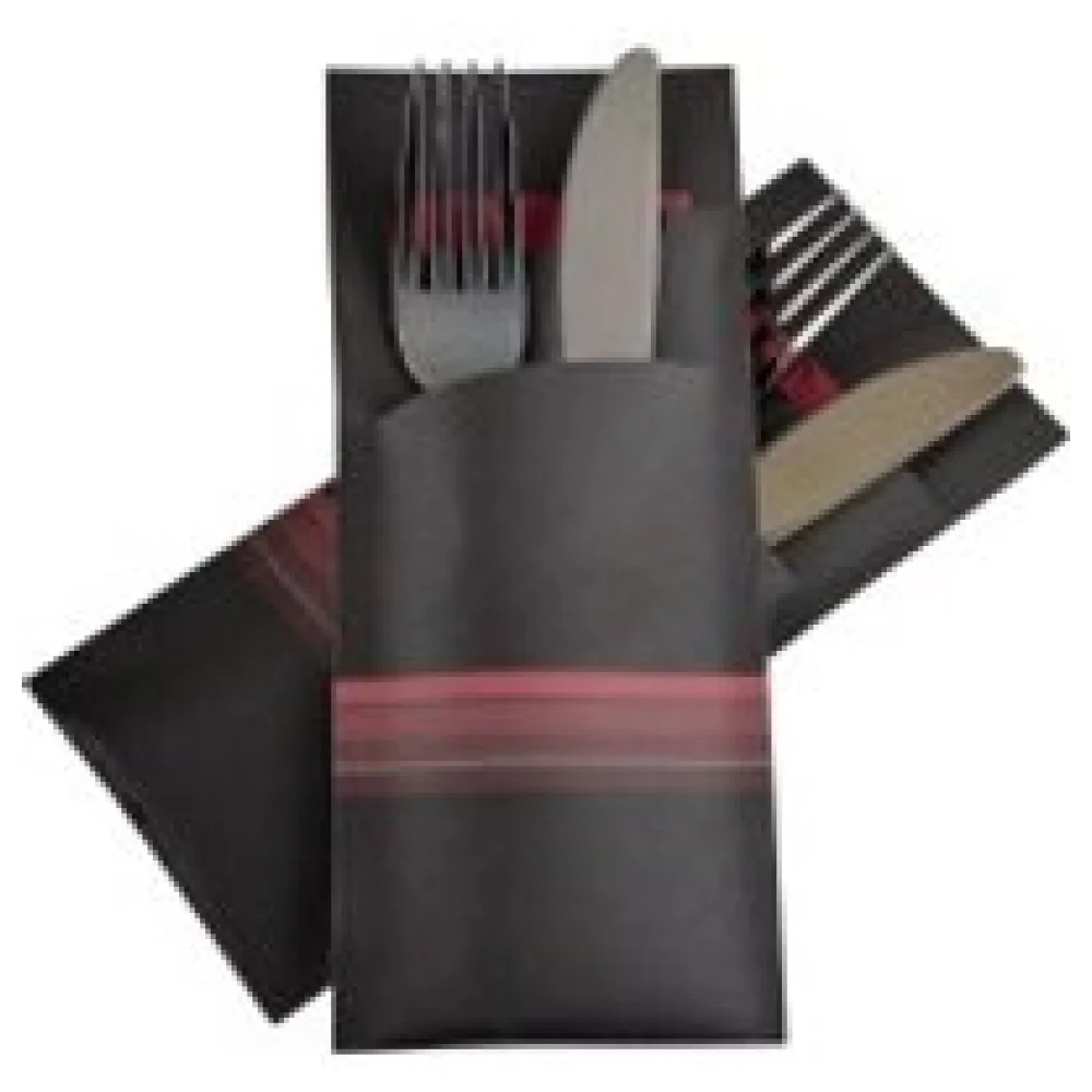 Pochetto Bestecktaschen 200x85mm schwarz bordeauxrot Streifen Serviette 520 Stk. – Bild 3