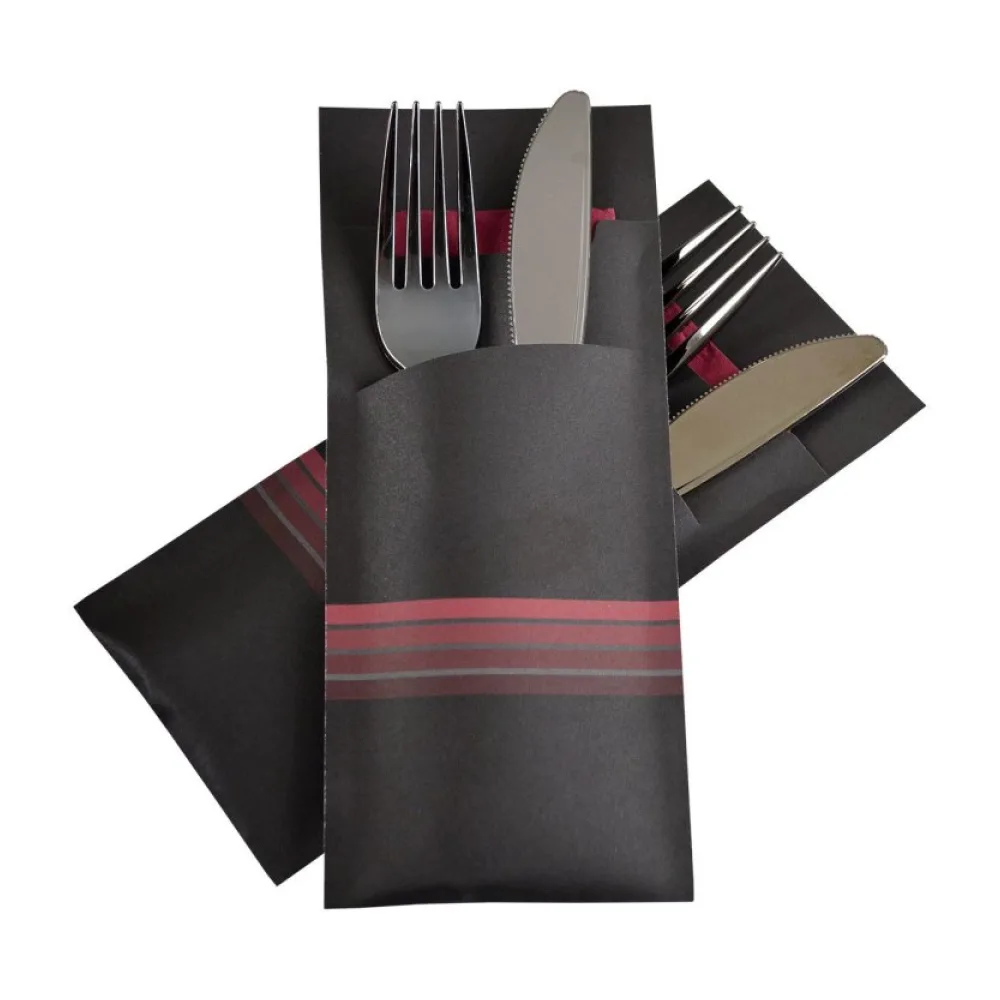 Pochetto Bestecktaschen 200x85mm schwarz bordeauxrot Streifen Serviette 520 Stk. – Bild 2