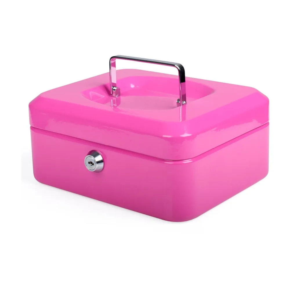 Geldkassette aus robustem Stahl mit herausnehmbaren Münzfächern 200 mm, rosa – Bild 2