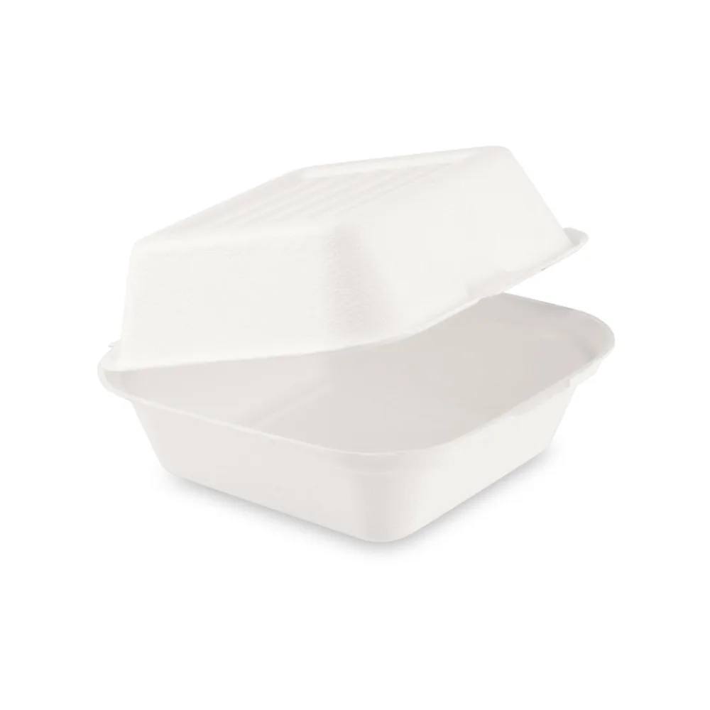 Bio Hamburgerbox Sandwichbox aus Zuckerrohr kompostierbar 152x150x78mm, 50 Stk. – Bild 2