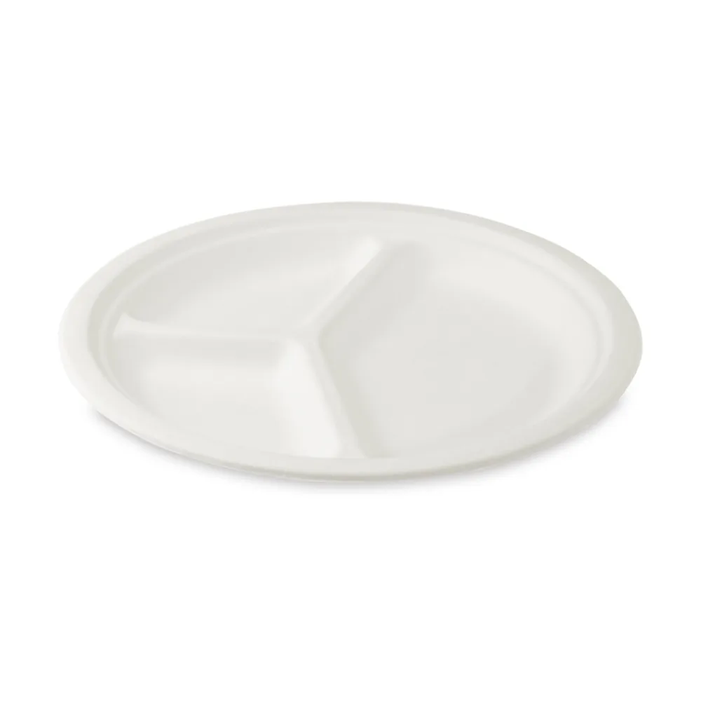 Bio Grillteller Fleischteller rund 3-geteilt aus Zuckerrohr O 26 cm, 50 Stk. – Bild 2