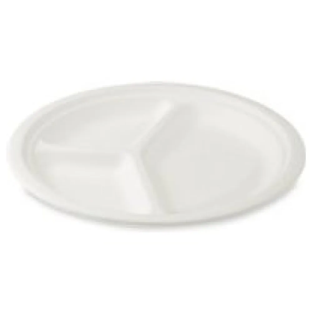 Bio Grillteller Fleischteller rund 3-geteilt aus Zuckerrohr O 26 cm, 50 Stk. – Bild 3