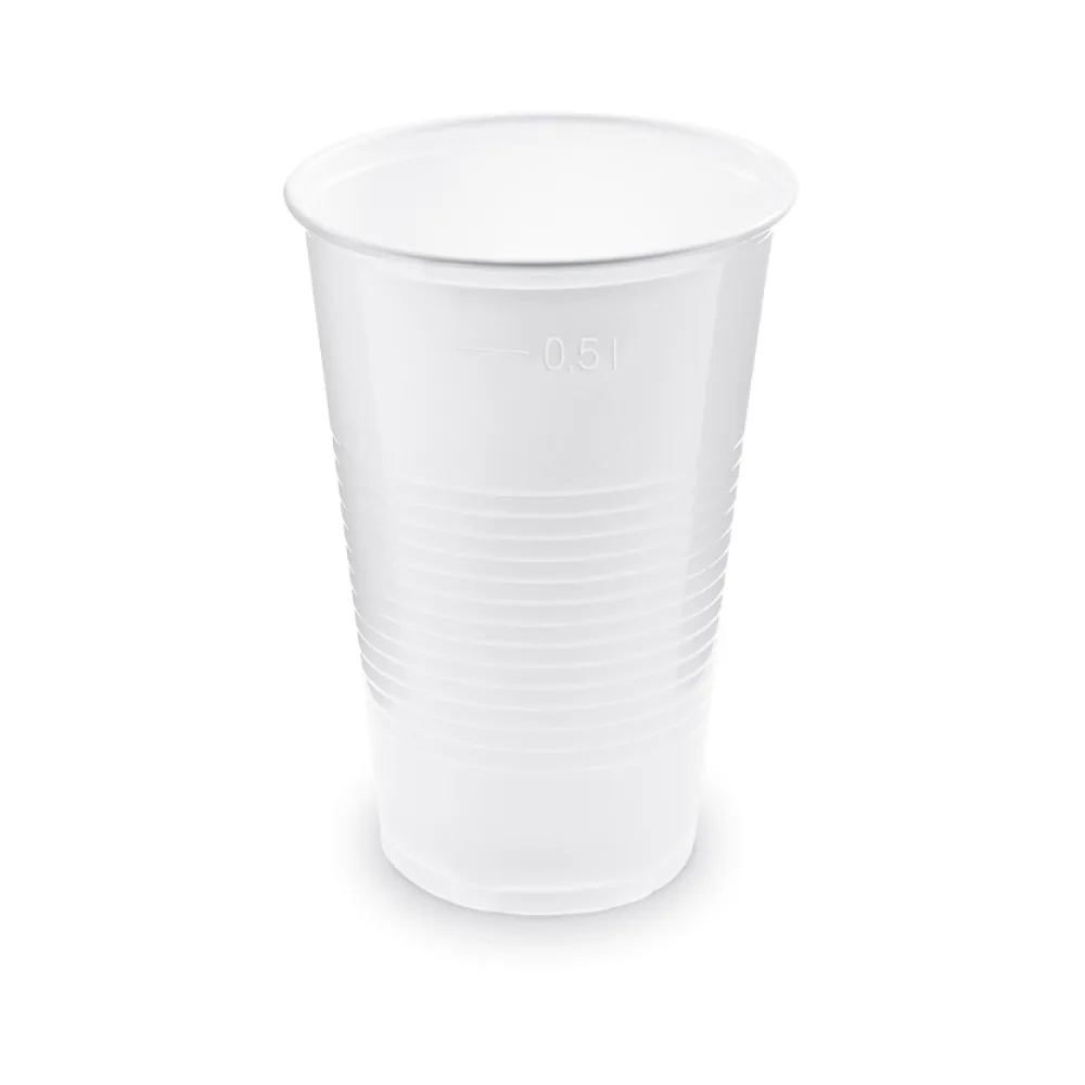 Trinkbecher Getränkebecher weiß mit Eichstrich bei 0,5l | 500 ml PP, 50 Stk. – Bild 2