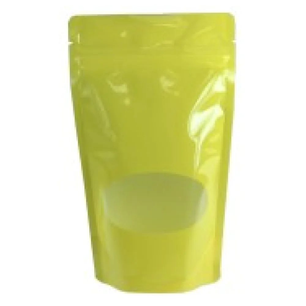 Standbodenbeutel PET gelb glänzend, mit Fenster, 110x185x65mm, 250ml, 1000 Stk.